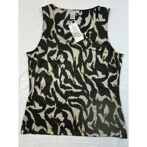 Alberto Makali Sleeveless Top Womens XL Black Beige Abstract Print Stretch NWT